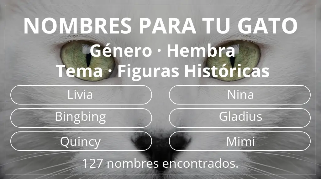 Nombres para gatos basados en género hembra y tema figuras históricas