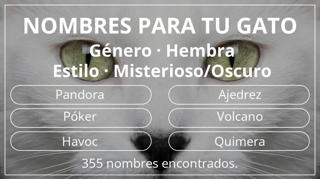 Nombres para gatos basados en género hembra y estilo misterioso/oscuro