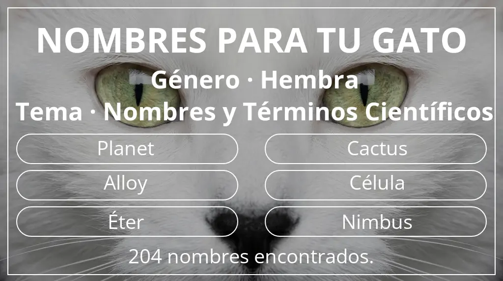 Nombres felinos basados en género hembra y tema nombres y términos científicos