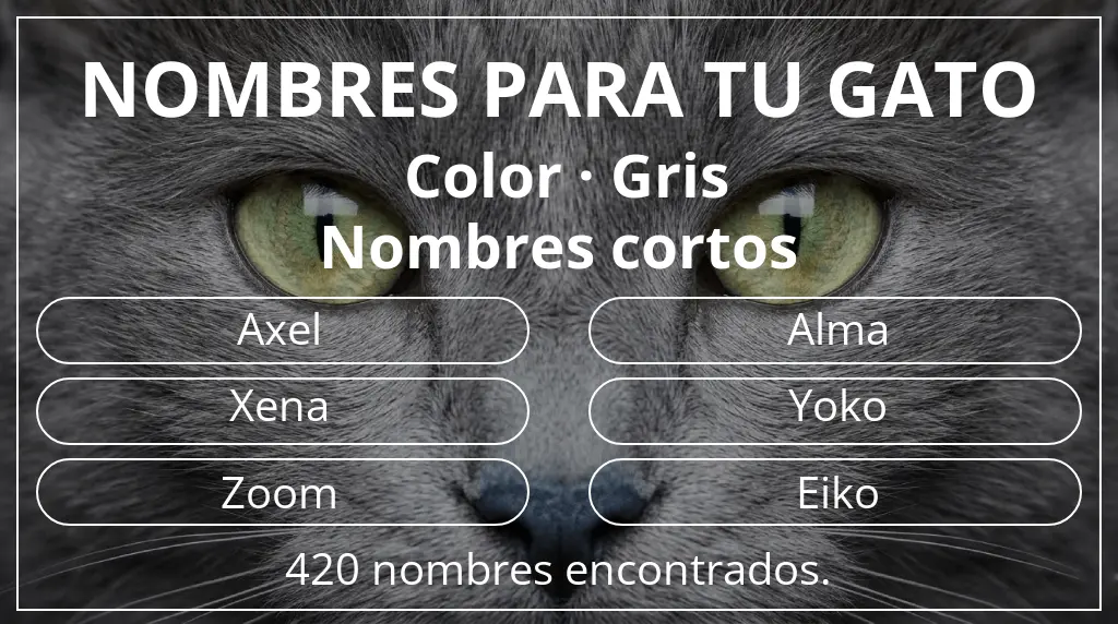 Nombres felinos relacionados con color gris y longitud del nombre corto (2-4)