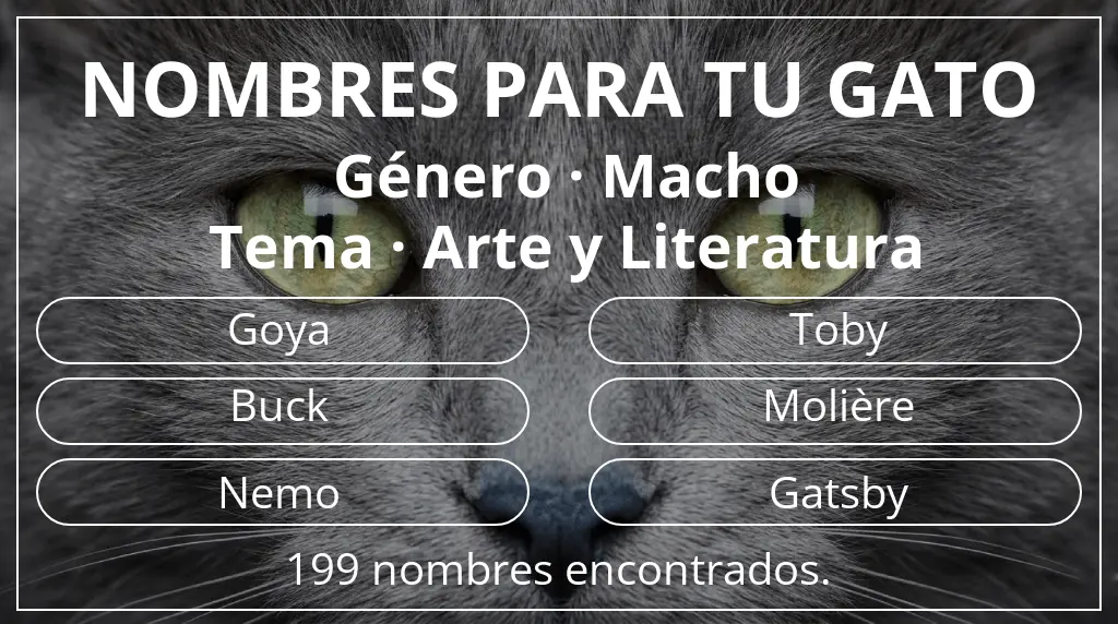 Nombres felinos relacionados con género macho y tema arte y literatura