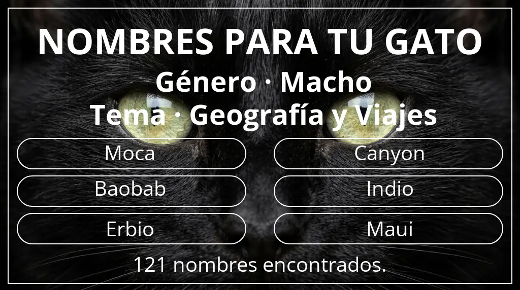 Nombres felinos relacionados con género macho y tema geografía y viajes