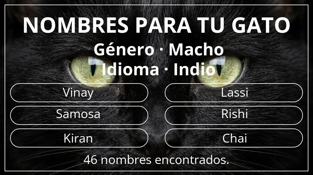 Nombres felinos relacionados con género macho y idioma indio