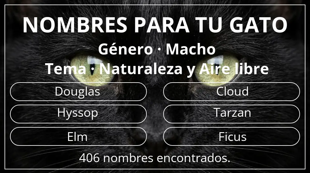 Nombres para gatos relacionados con género macho y tema naturaleza y aire libre