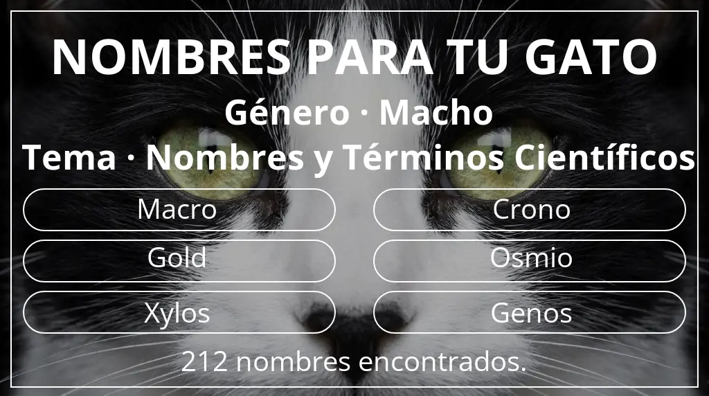 Nombres felinos relacionados con género macho y tema nombres y términos científicos