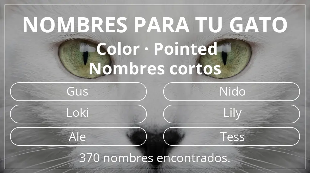 Nombres para gatos basados en color pointed y longitud del nombre corto (2-4)