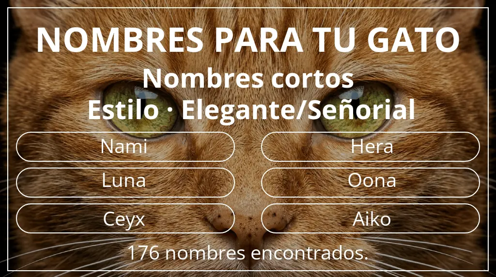 Nombres para gatos relacionados con longitud del nombre corto (2-4) y estilo elegante/señorial