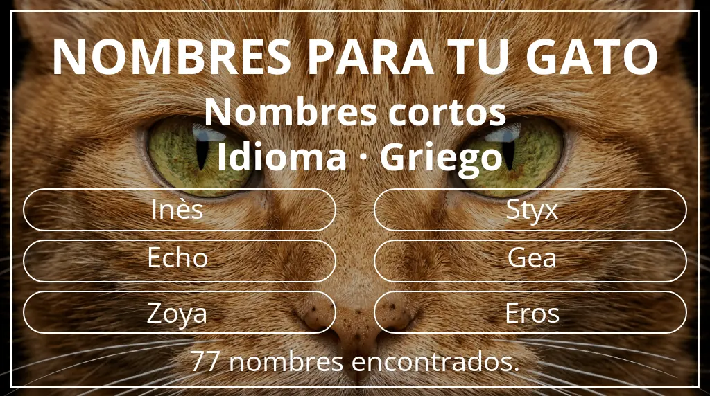 Nombres felinos inspirados en longitud del nombre corto (2-4) y idioma griego