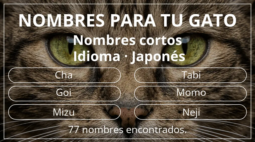 Nombres felinos relacionados con longitud del nombre corto (2-4) y idioma japonés