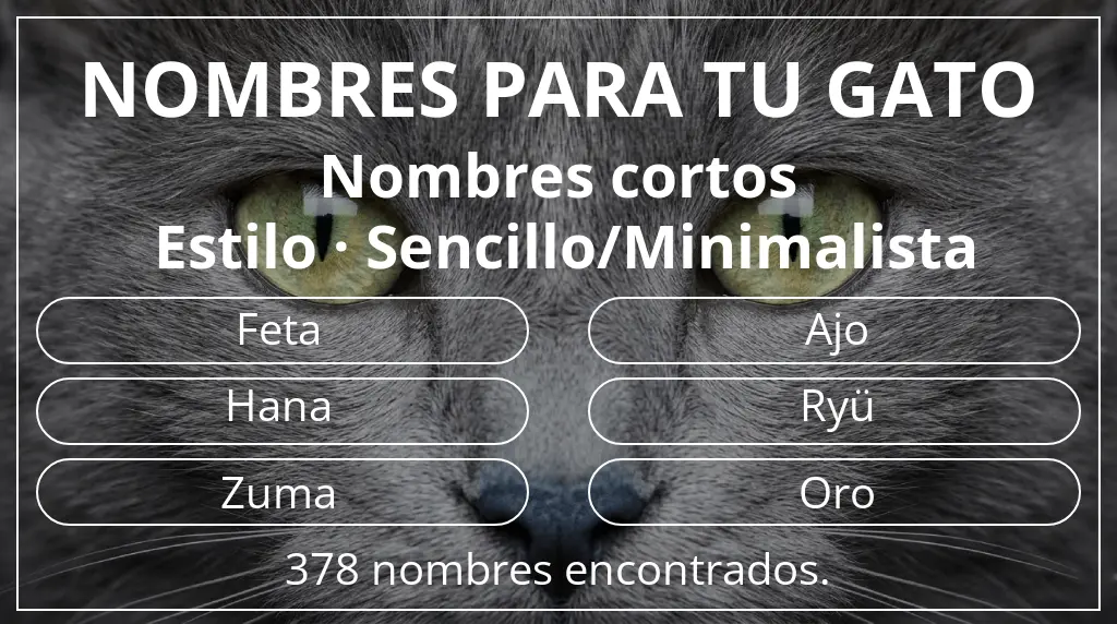 Nombres para gatos inspirados en longitud del nombre corto (2-4) y estilo sencillo/minimalista