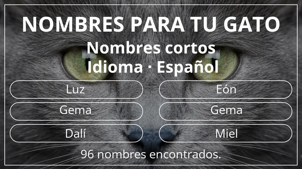 Nombres para gatos relacionados con longitud del nombre corto (2-4) y idioma español