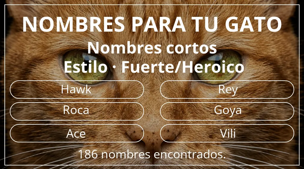 Nombres para gatos relacionados con longitud del nombre corto (2-4) y estilo fuerte/heroico