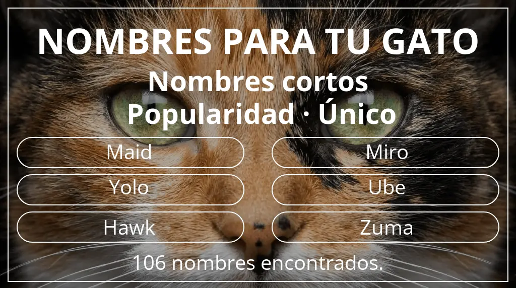 Nombres para gatos relacionados con longitud del nombre corto (2-4) y popularidad único