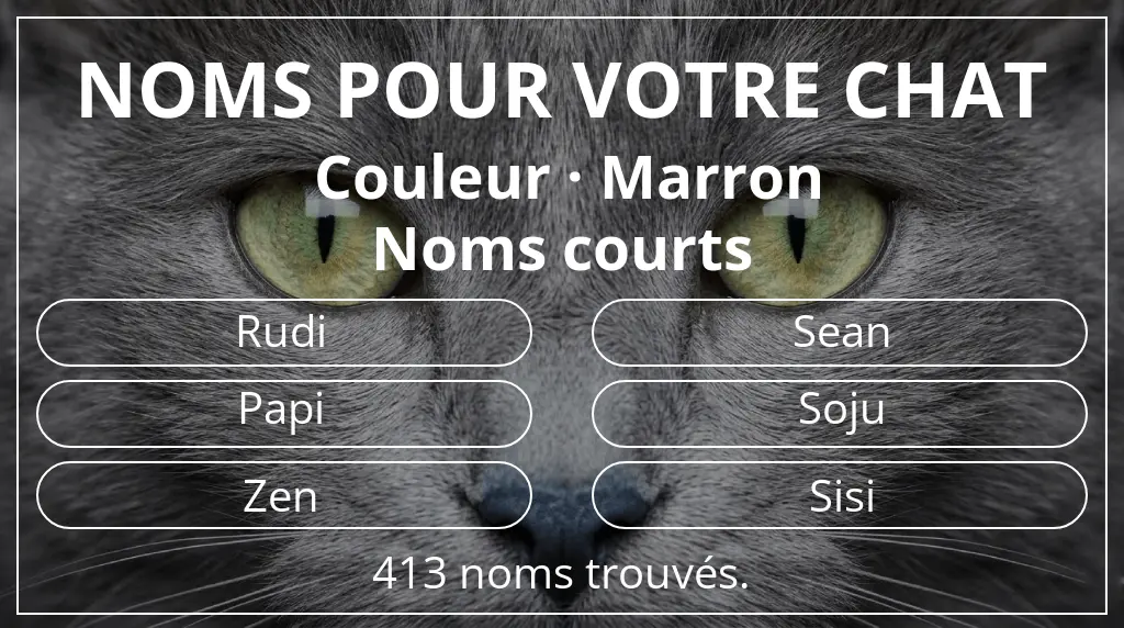 Noms pour chats basés sur couleur marron et longueur du nom court (2 à 4)
