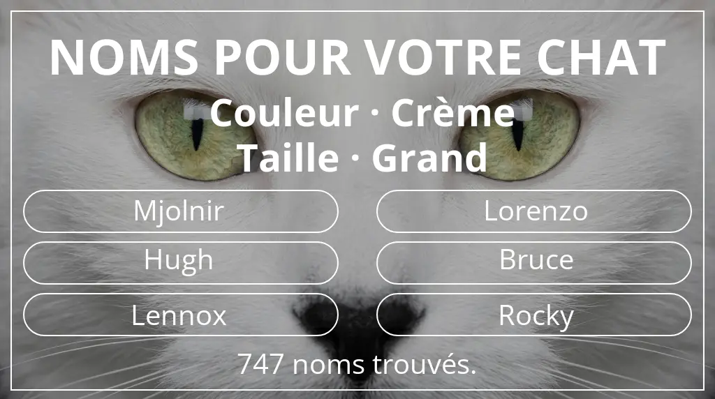 Noms félins en lien avec couleur crème et taille grand