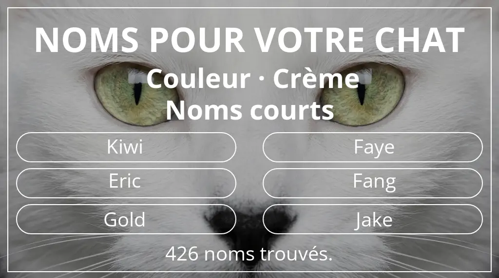 Noms félins inspirés de couleur crème et longueur du nom court (2 à 4)
