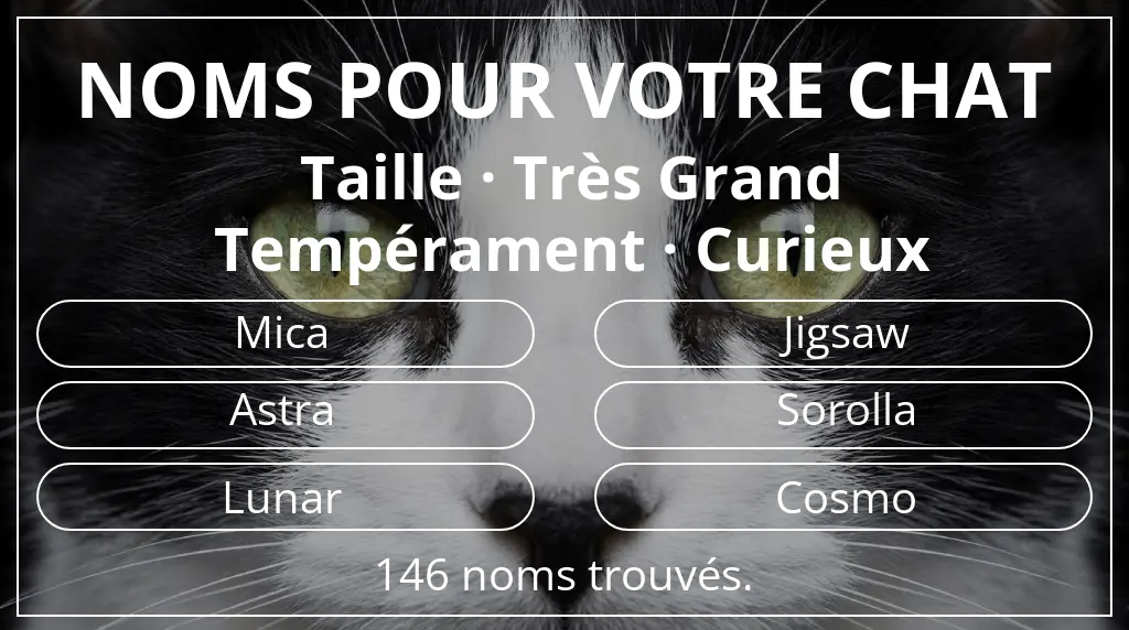 Noms félins basés sur taille très grand et tempérament curieux