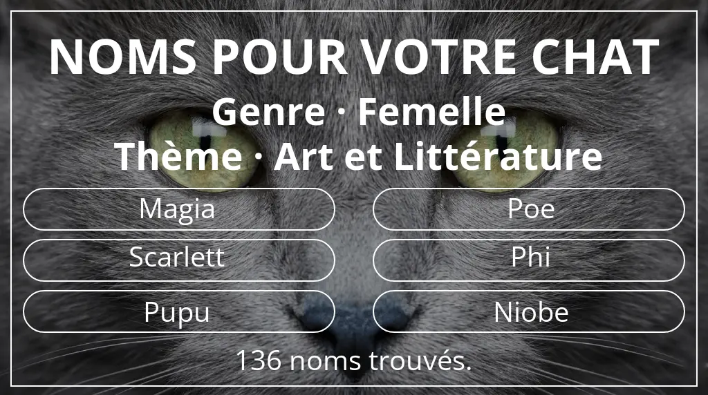 Noms félins en lien avec genre femelle et thème art et littérature