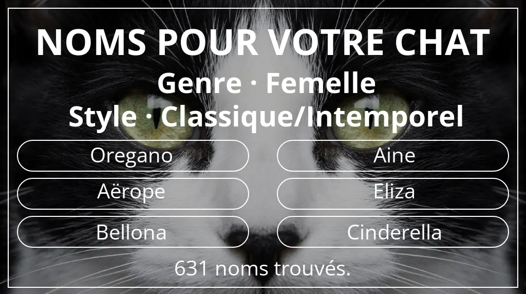 Noms de chats en lien avec genre femelle et style classique/intemporel