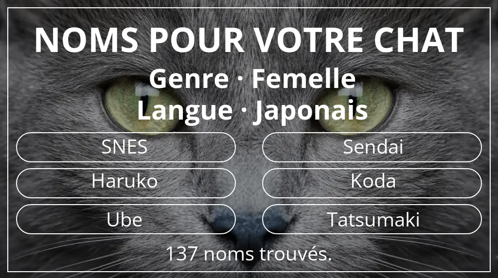 Noms félins inspirés de genre femelle et langue japonais