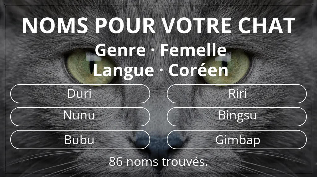Noms félins inspirés de genre femelle et langue coréen
