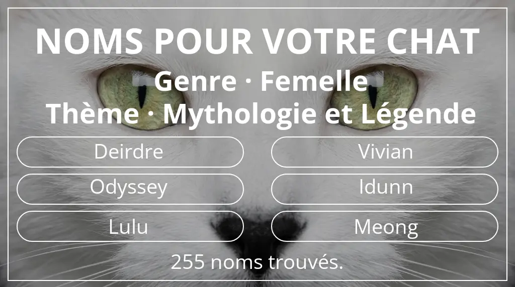 Noms pour chats basés sur genre femelle et thème mythologie et légende
