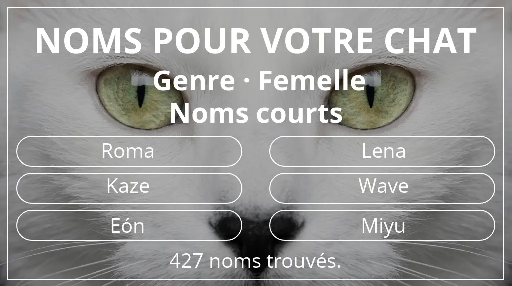 Noms félins inspirés de genre femelle et longueur du nom court (2 à 4)