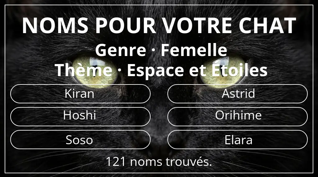 Noms de chats basés sur genre femelle et thème espace et étoiles
