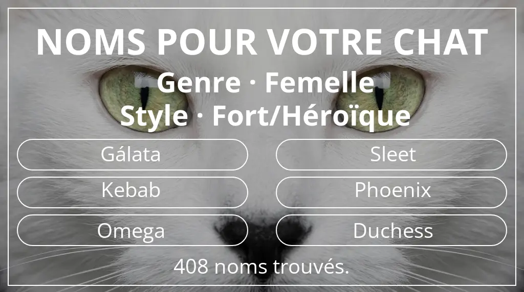 Noms de chats en lien avec genre femelle et style fort/héroïque