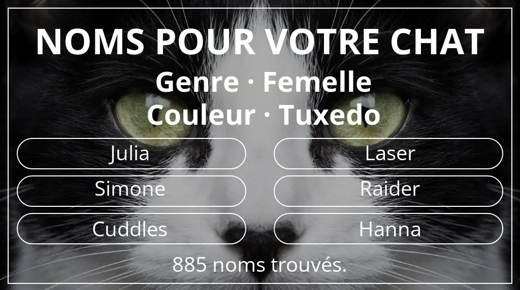 Noms félins basés sur genre femelle et couleur tuxedo