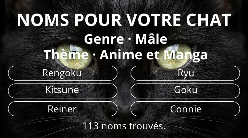 Noms de chats en lien avec genre mâle et thème anime et manga