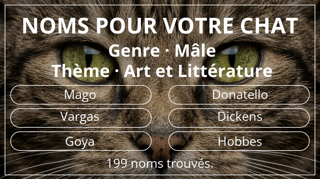 Noms félins basés sur genre mâle et thème art et littérature