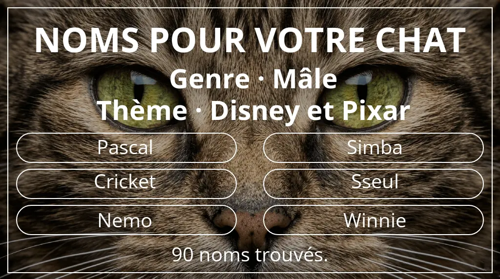 Noms de chats en lien avec genre mâle et thème disney et pixar