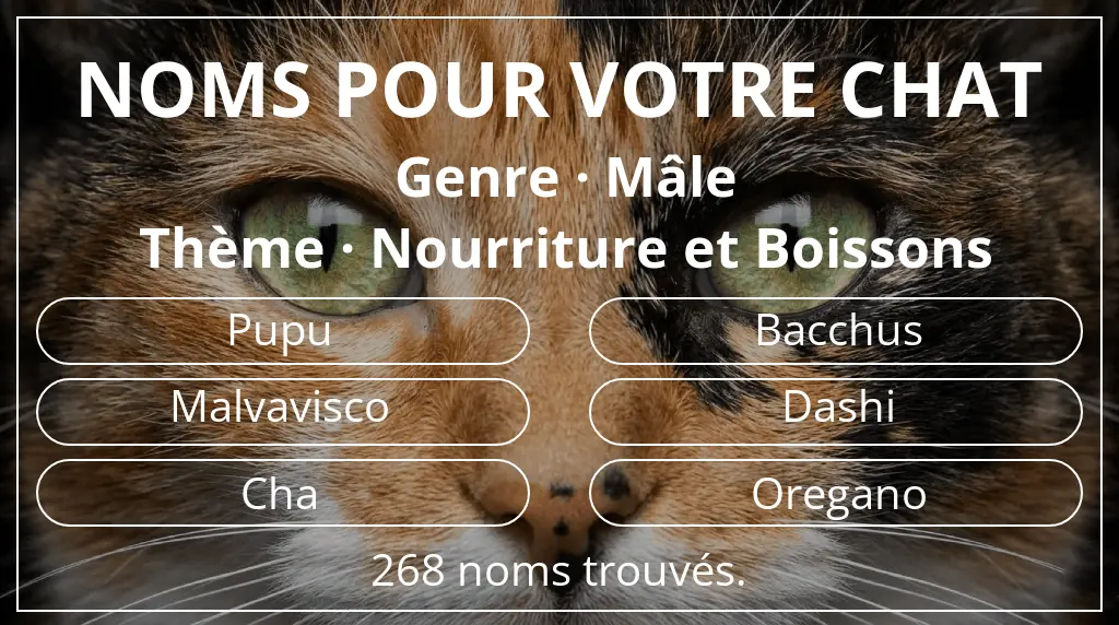 Noms félins inspirés de genre mâle et thème nourriture et boissons
