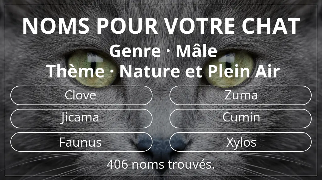 Noms de chats en lien avec genre mâle et thème nature et plein air