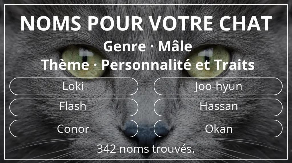 Noms pour chats en lien avec genre mâle et thème personnalité et traits