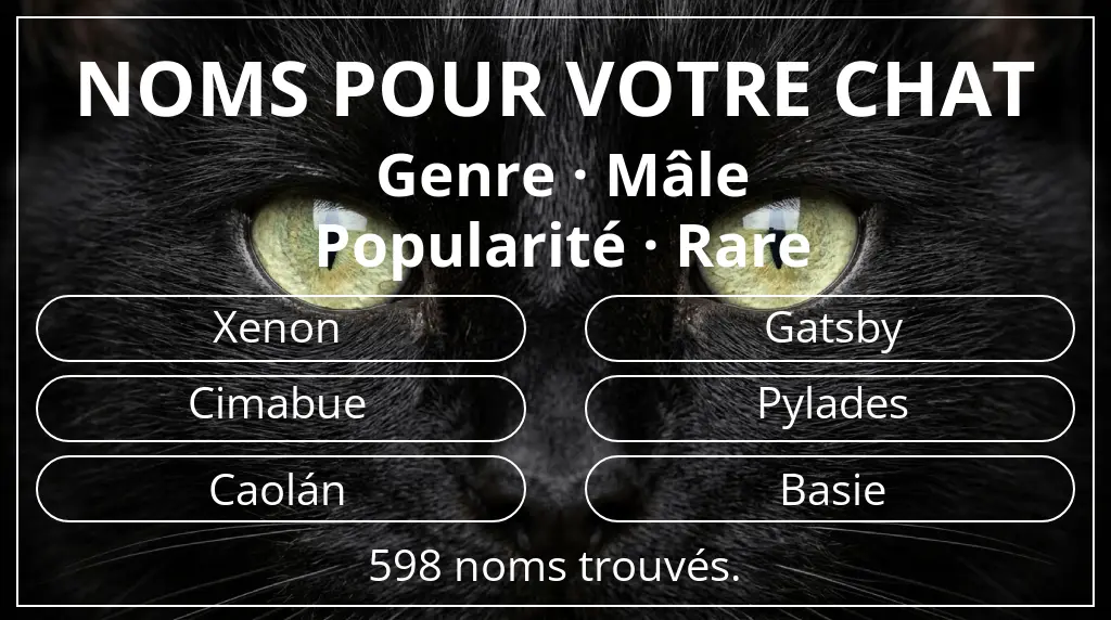 Noms félins basés sur genre mâle et popularité rare