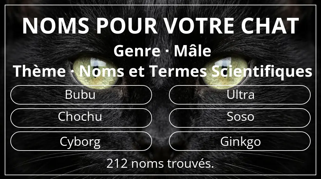 Noms pour chats en lien avec genre mâle et thème noms et termes scientifiques