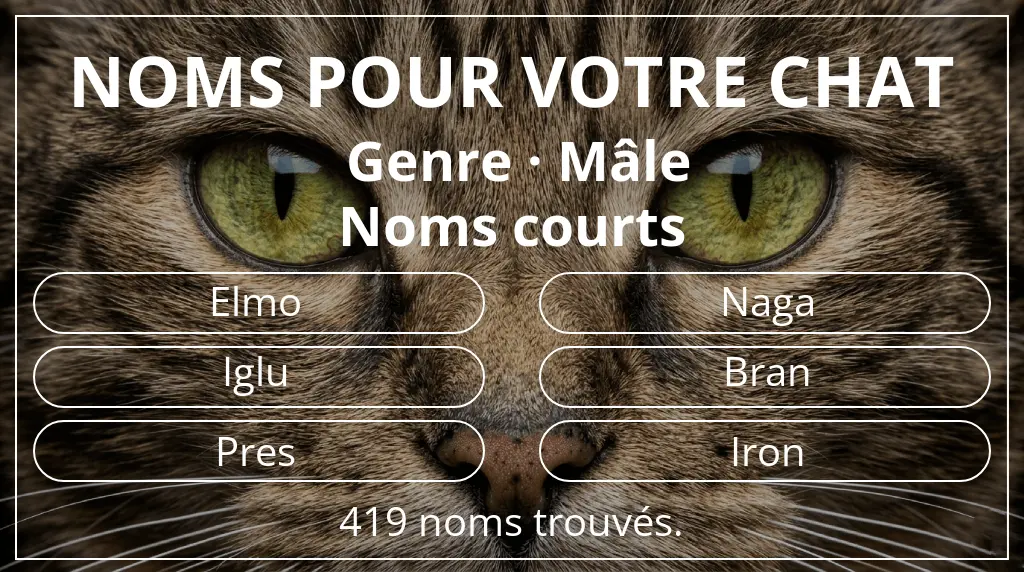 Noms félins inspirés de genre mâle et longueur du nom court (2 à 4)