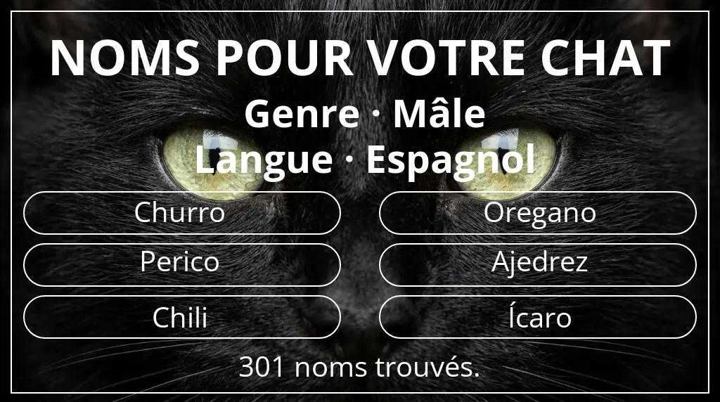 Noms pour chats basés sur genre mâle et langue espagnol