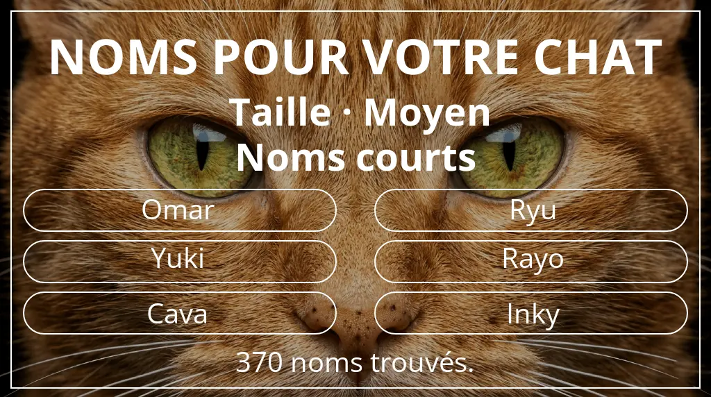 Noms pour chats basés sur taille moyen et longueur du nom court (2 à 4)
