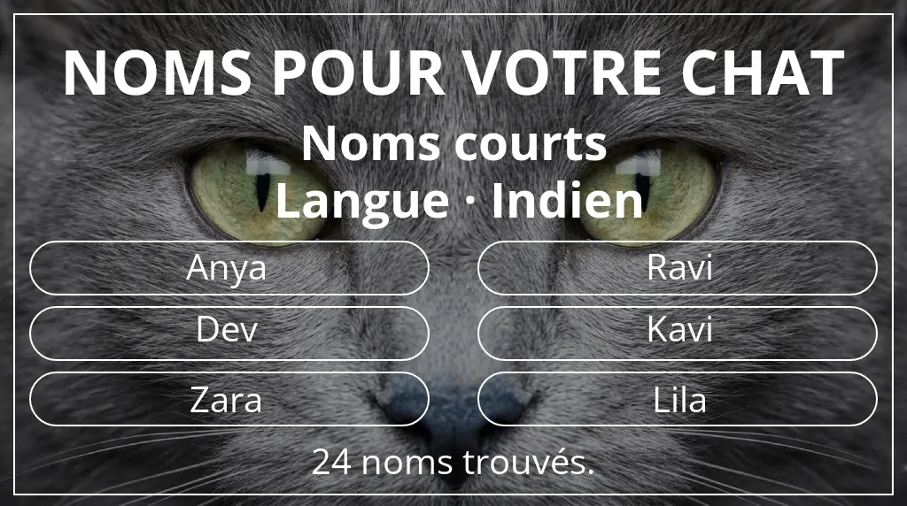 Noms félins basés sur longueur du nom court (2 à 4) et langue indien