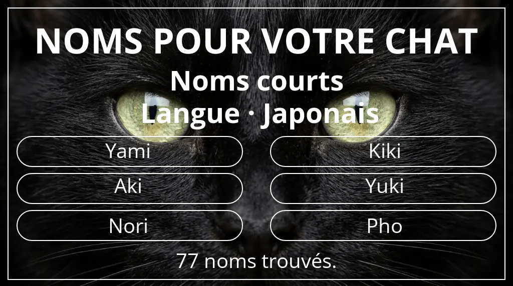 Noms félins basés sur longueur du nom court (2 à 4) et langue japonais