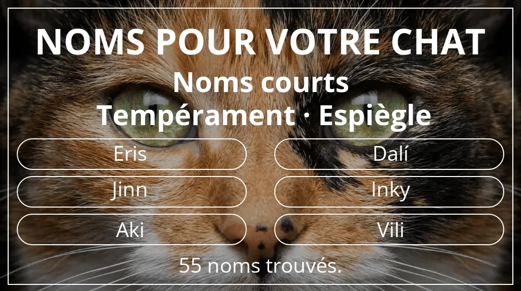 Noms félins basés sur longueur du nom court (2 à 4) et tempérament espiègle