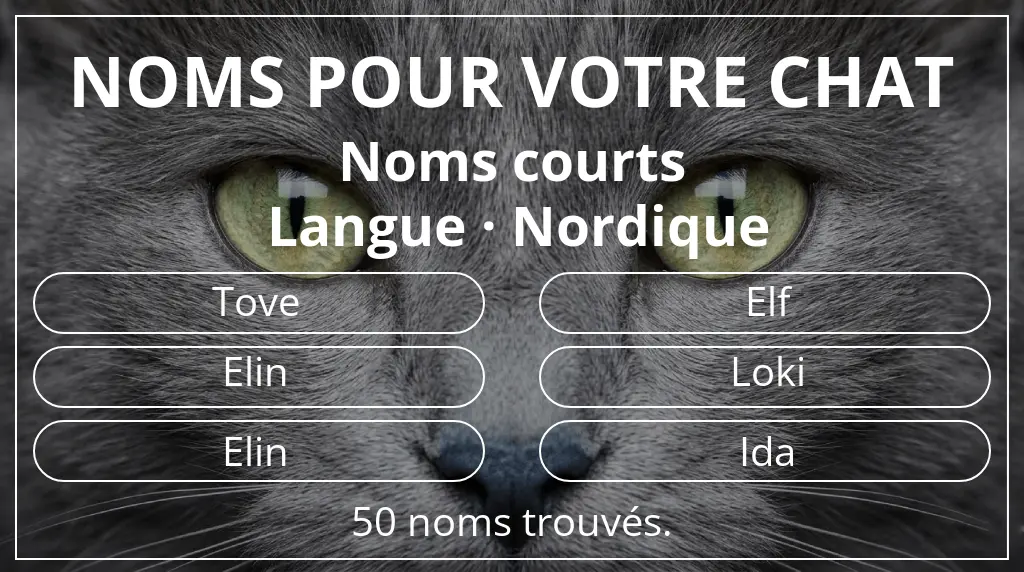 Noms pour chats en lien avec longueur du nom court (2 à 4) et langue nordique