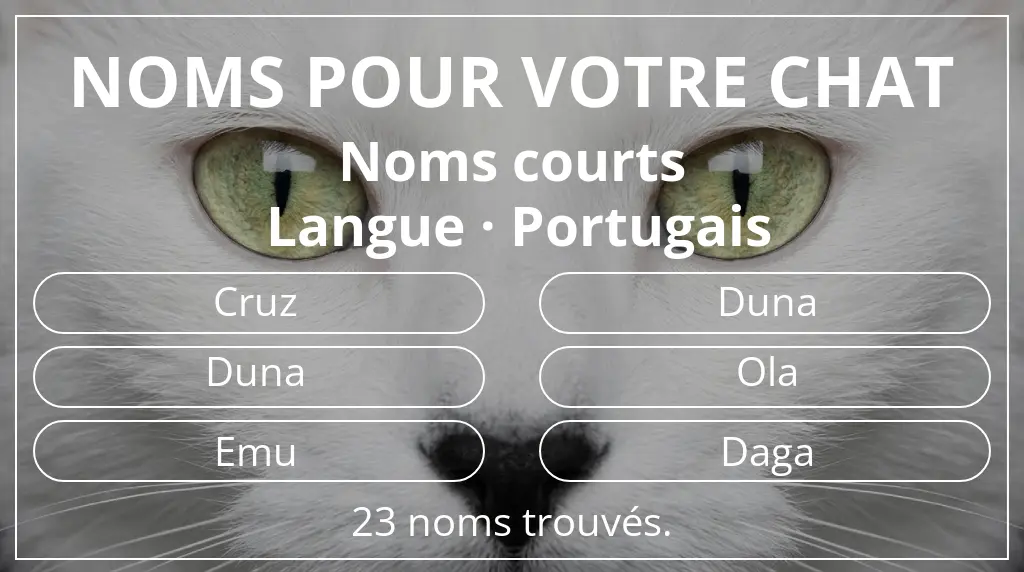 Noms félins en lien avec longueur du nom court (2 à 4) et langue portugais