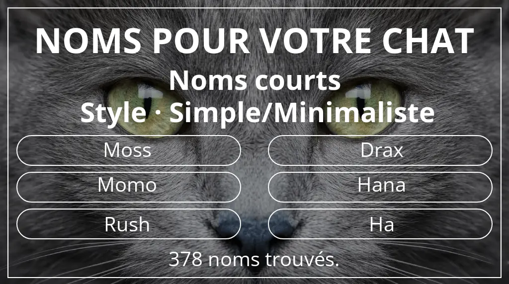 Noms félins en lien avec longueur du nom court (2 à 4) et style simple/minimaliste
