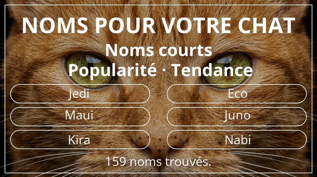 Noms félins inspirés de longueur du nom court (2 à 4) et popularité tendance