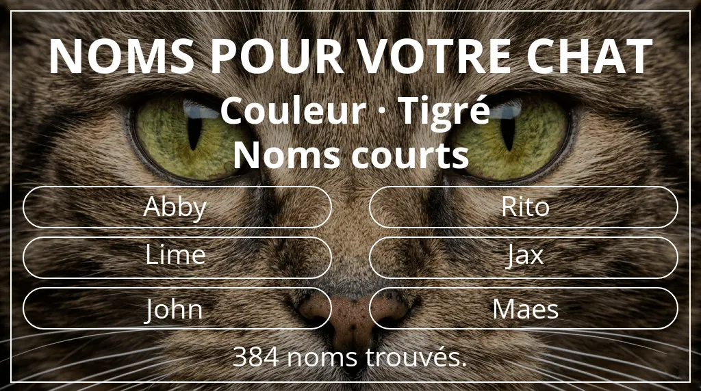 Noms pour chats inspirés de couleur tigré et longueur du nom court (2 à 4)