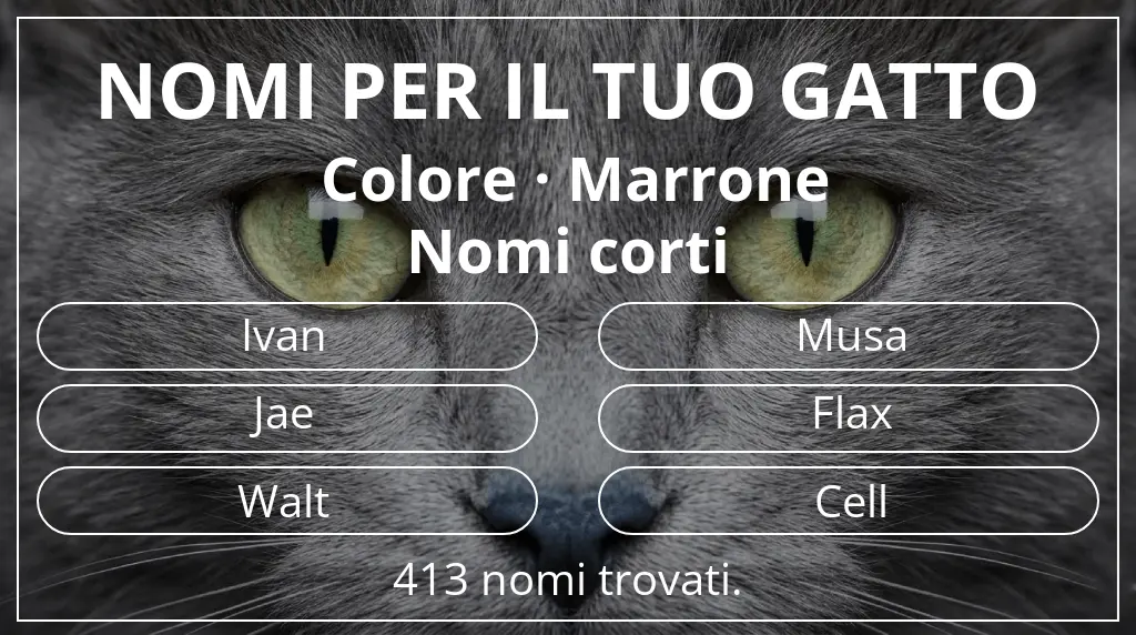 Nomi felini ispirati a colore marrone e lunghezza del nome breve (2–4)
